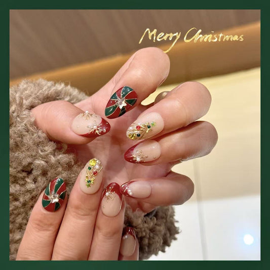 Nude Brown Red Gold Snowflake Christmas Tree Retro Luxe Festive