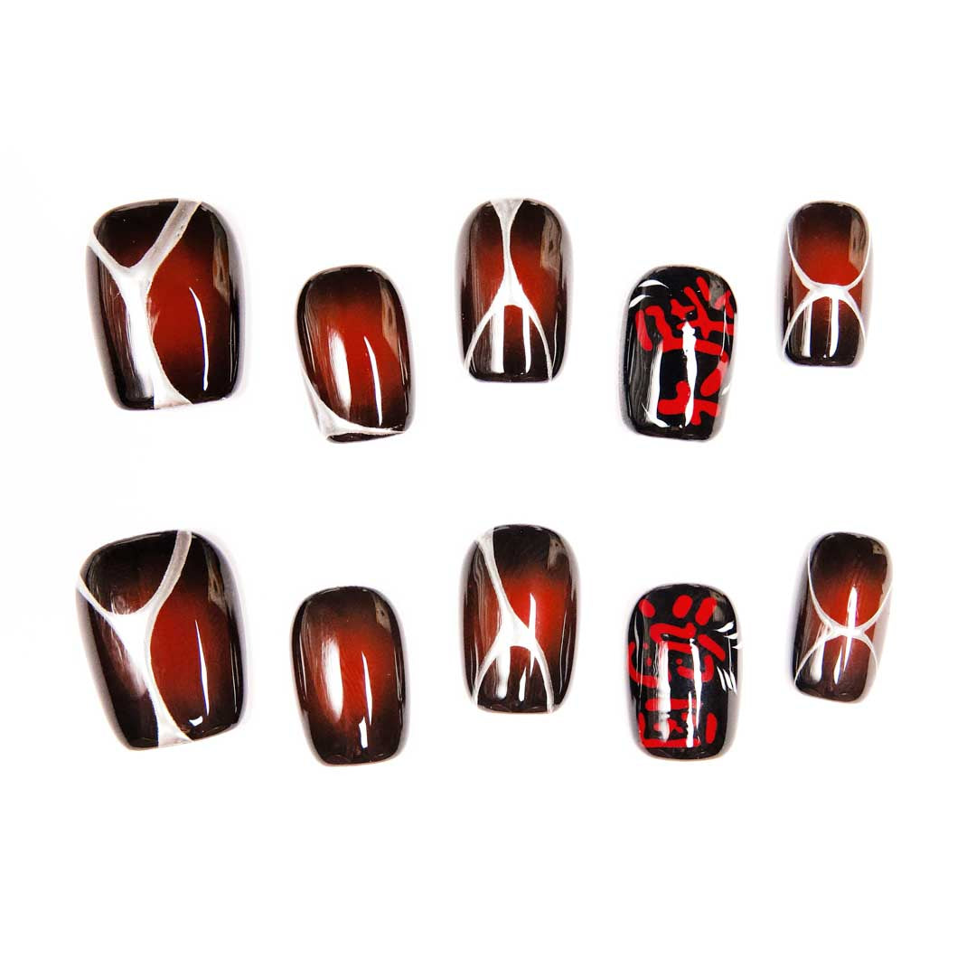 Oriental Ink-Calligraphy Gradient Luxe Press-Ons