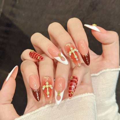 Nude Brown Gold Cross Luxe Retro