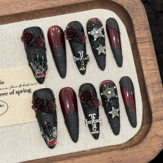 Gothic Dark Red Rose & Metal Accent Textured