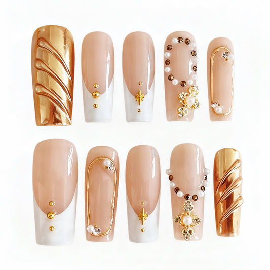 Nude Blush Gold & Pearl Accent Luxe