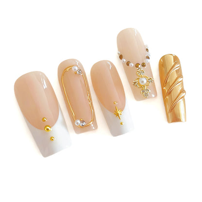 Nude Blush Gold & Pearl Accent Luxe