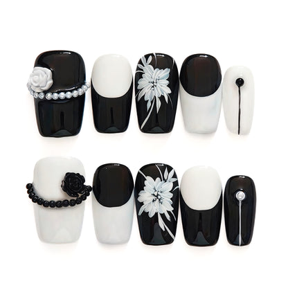 Monochrome Elegance Black White 3D Rose Floral