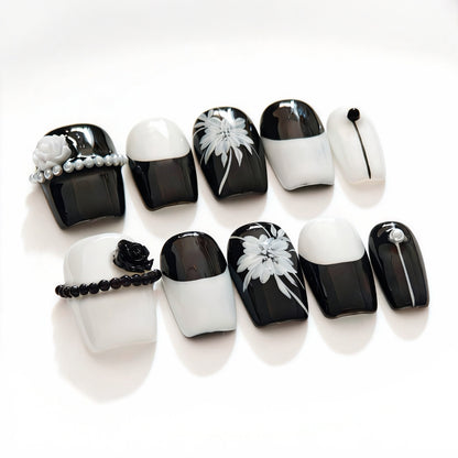 Monochrome Elegance Black White 3D Rose Floral