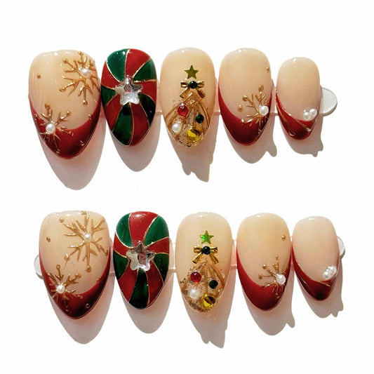 Nude Brown Red Gold Snowflake Christmas Tree Retro Luxe Festive