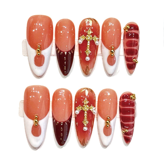 Nude Brown Gold Cross Luxe Retro