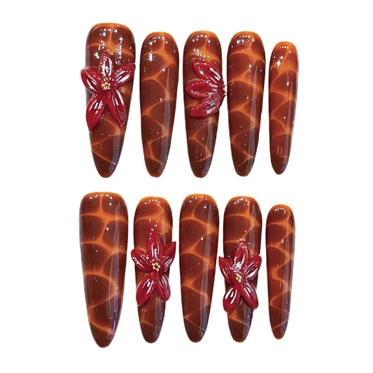 Brown Water Wave & Reddish-Brown Floral Luxe